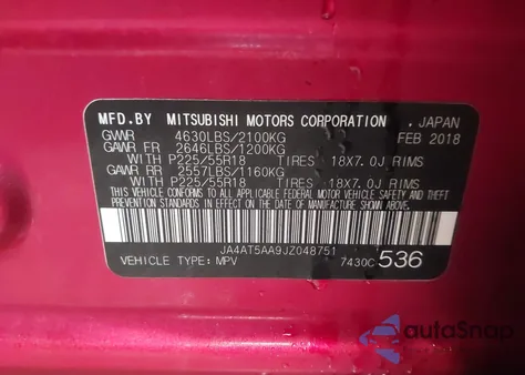 2018 Mitsubishi Eclipse Cross Sel z USA, uszkodzony, nr VIN JA4AT5AA9JZ048751